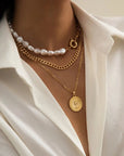 The Lune Collection
Layered Baroque Pearl Coin Pendant / Choker Necklace