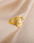 Vintage Ginkgo Leaf Rings For Women Stainless Steel Adjustable