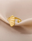 Vintage Ginkgo Leaf Rings For Women Stainless Steel Adjustable