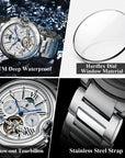 Luxury Business Male Watch Date Week Stainless Steel Tourbillon
