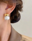 The Lune Collection
French Elegant Gold Color Bean Spliced Flat Pearl Earrings