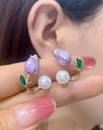 New Design Elegant Imitation Pearl Tulip Stud Earrings