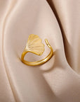 Vintage Ginkgo Leaf Rings For Women Stainless Steel Adjustable