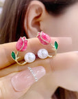 New Design Elegant Imitation Pearl Tulip Stud Earrings
