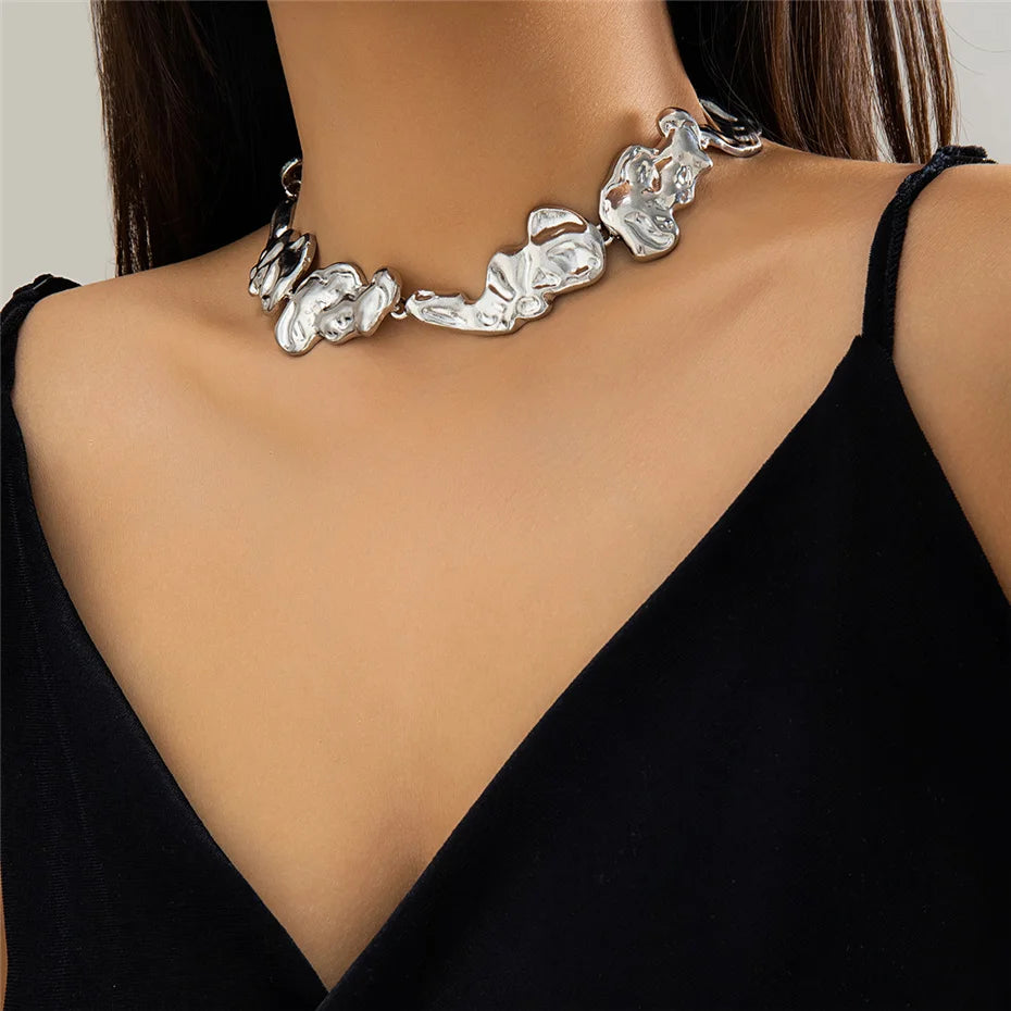 Unique Creative Irregular Big Heavy Metal Chain Necklace
