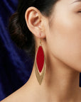 LUCE COLLECTION 
Affordable Luxurious Red And Gold Mosaic Long Hollow Leaf Earrings