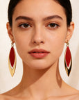 LUCE COLLECTION 
Affordable Luxurious Red And Gold Mosaic Long Hollow Leaf Earrings