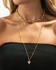 CAVI COLLECTION 
 Long with Choker Gold Metal Heart Pendant Necklace