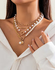 The Lune Collection 
Layered Pearl and Thick Chains Choker Necklace