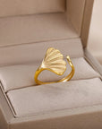 Vintage Ginkgo Leaf Rings For Women Stainless Steel Adjustable