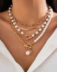 The Lune Collection 
Layered Pearl and Thick Chains Choker Necklace