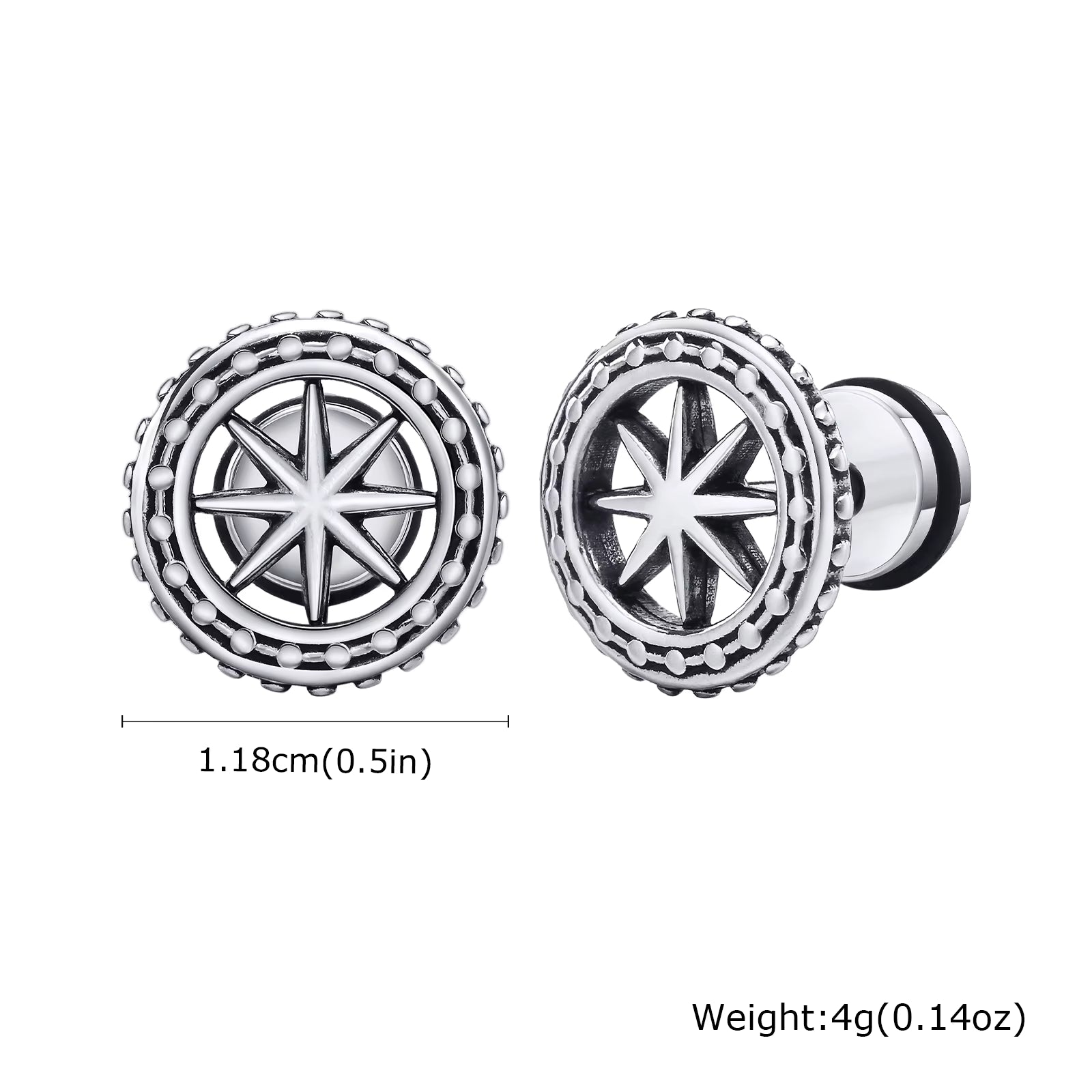 FOR HIM COLLECTION 
Compass Stud Earrings, Stainless Steel Eight-pointed Star