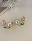 New Design Elegant Imitation Pearl Tulip Stud Earrings