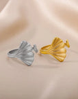 Vintage Ginkgo Leaf Rings For Women Stainless Steel Adjustable