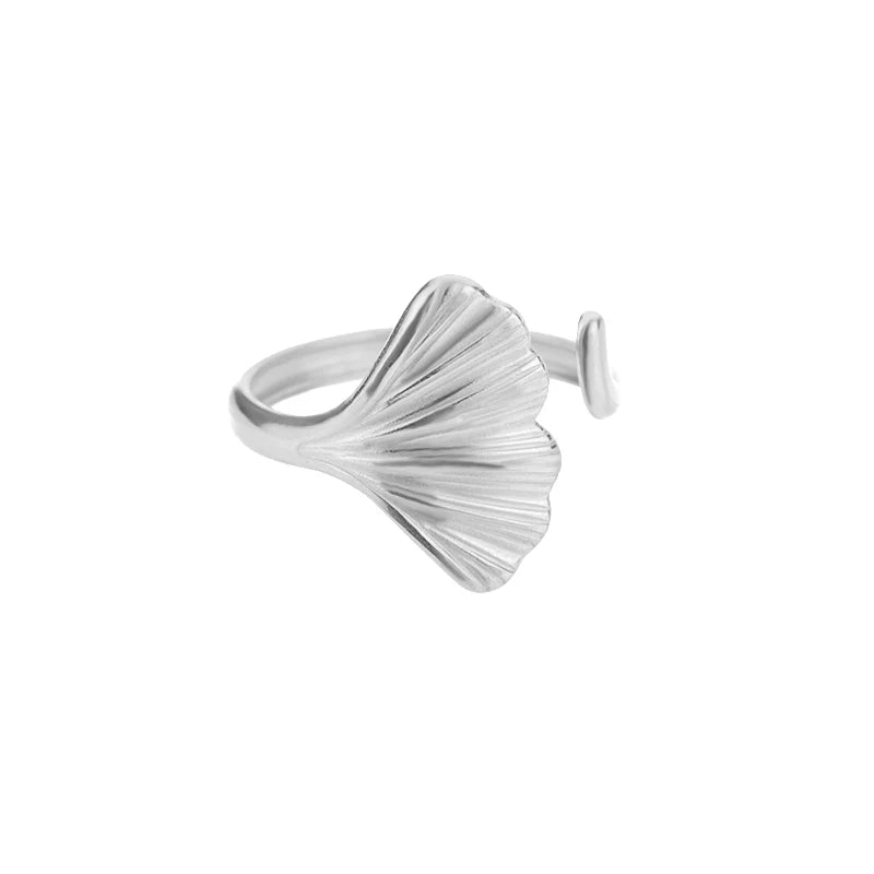 Vintage Ginkgo Leaf Rings For Women Stainless Steel Adjustable