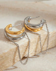 CAVI COLLECTION 
Minimalist Two Tone Tassel Line Earrings 18K Gold Color Plated Water proof Stainless Steel