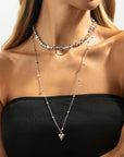 CAVI COLLECTION 
 Long with Choker Gold Metal Heart Pendant Necklace
