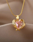 Bohemia Pink Cubic Zirconia Necklace For Women