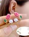 New Design Elegant Imitation Pearl Tulip Stud Earrings