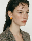 LUCE COLLECTION 
Durable and Light weight White/Orange Enamel Leaf Leaves Stud Earrings for all - day wear